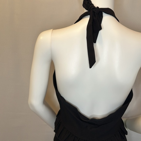 Dots Womens Halter Top Tie Back Neck Sleeveless Backless Cropped Ruffle Button L - Picture 6 of 8